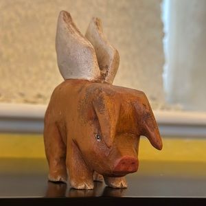 Pig with Wings/ When Pigs Fly/ Flying Pig Hand Carved Wood Figurine